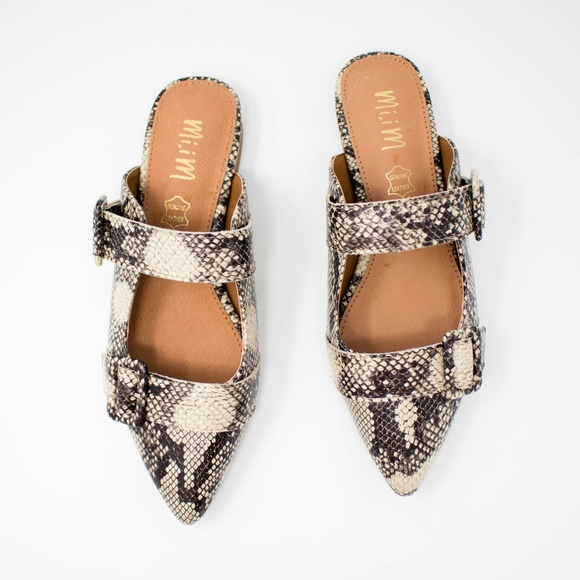 HANNAH Pointed Toe Snakeskin Mule - Beige - Picture 3 of 8